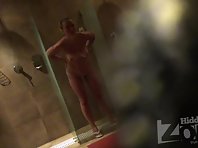 Sh1674# Two women take a shower. They turn to us with all sides of their naked bodies. Then one of t