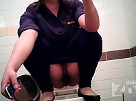 Wc1952# Asian girl pee crouched. Got great pictures with the front camera. Hairy pussy close up. G