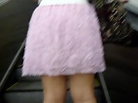 Up1632# Plump girl in a pink skirt. Great tanned ass in white panties.