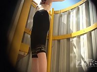 Bc1619# Here's a new beach cabin voyeur clip. Young girl in black tights and lace panties. While s