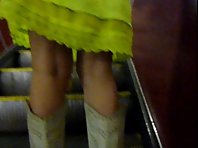 Up1754# Girl in wide yellow skirt. Nice ass in white panties. Nice upskirt.