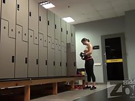 Lo1558# Hidden camera in the pool women's locker. Girl with smart ass and big thighs undressing be
