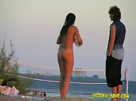 Nu1048# Completely naked girl wiped off after swimming. Voyeur video from nudist beach