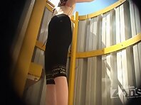 Bc1619#Here's a new beach cabin voyeur clip. Young girl in black tights and lace panties. Wh